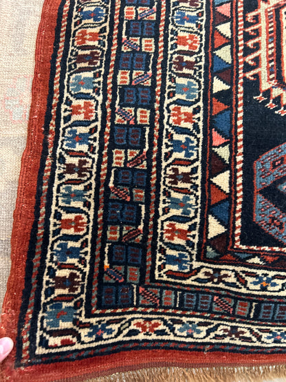 Antique Persian Northwest Runner, 3'5" x 14'10", in blue, ivory, navy and red - photo 2
