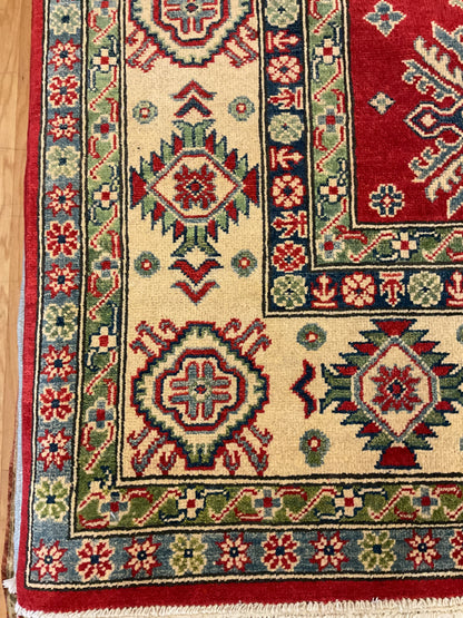 Afghan Kazak Rug, 8'2" x 10'8", in green, ivory and red - photo 3