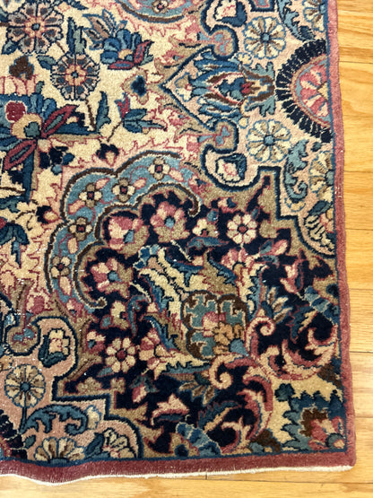 Antique Persian Lavar Kerman Rug, 10'6" x 18'6", in beige, blue, navy and pink - photo 6