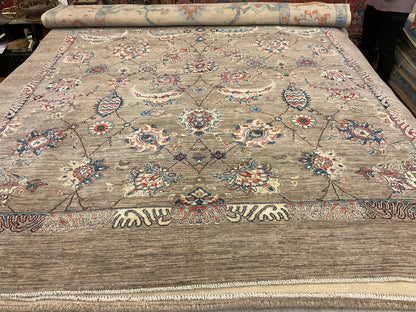 Afghan Peshawar Mohal Rug, 8'5" x 9'8", in grey, ivory, navy and red - photo 2