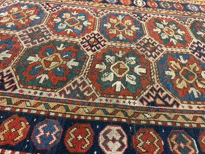 Antique Russian Kazak Runner, 4' x 8'5", in blue, gold, ivory and navy - photo 5