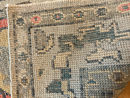 Turkish Oushak Runner, 3'2" x 9'10", in beige, gold, navy and salmon - photo 2