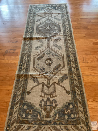 Turkish Oushak Runner, 3'2" x 9'5", in beige, brown, charcoal and grey