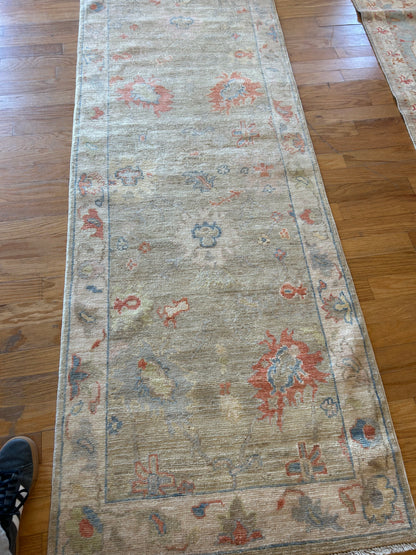 Afghan Oushak Runner, 3' x 7'10", in blue, grey, ivory and red - photo 4