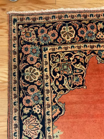 Antique Persian Kashan Rug, 3'5" x 5'6", in ivory, navy, orange and raspberry - photo 3