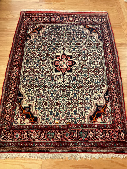 Vintage Persian Khotan Rug, 4'4" x 6'3", in ivory, navy and red - photo 2