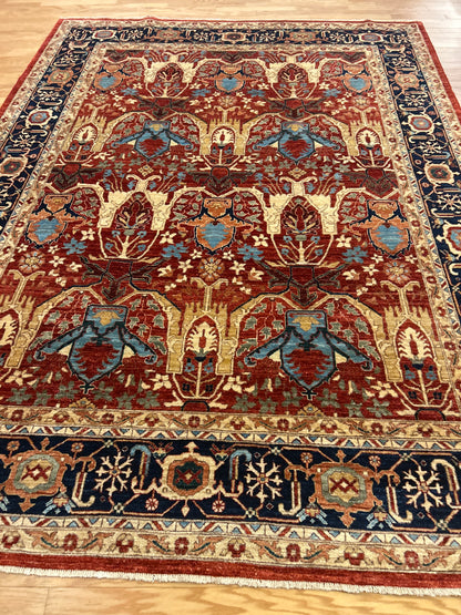 Afghan Heriz Rug, 8'10" x 11'8", in blue, ivory, navy and orange - photo 6
