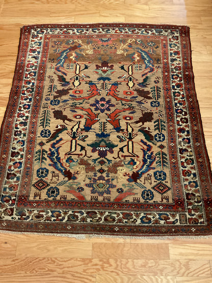Antique Persian Molayer Sarab Rug, 4'3" x 5', in camel, ivory, navy and red - photo 4