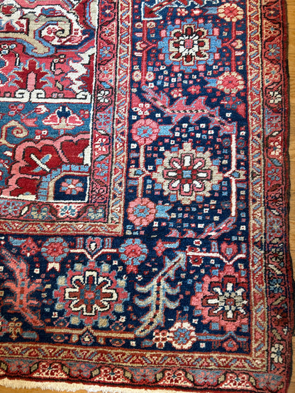 Antique Persian Heriz Rug, 12'2" x 16'8", in blue, ivory, navy and red - photo 2