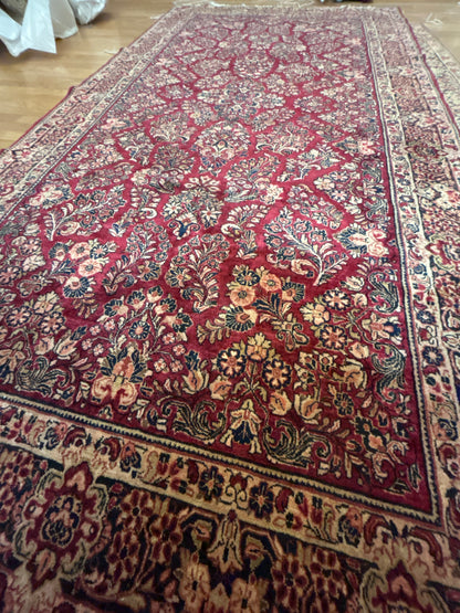 Antique Persian Sarouk Runner, 6'1" x 11'7", in burgundy, ivory, navy and salmon - photo 3