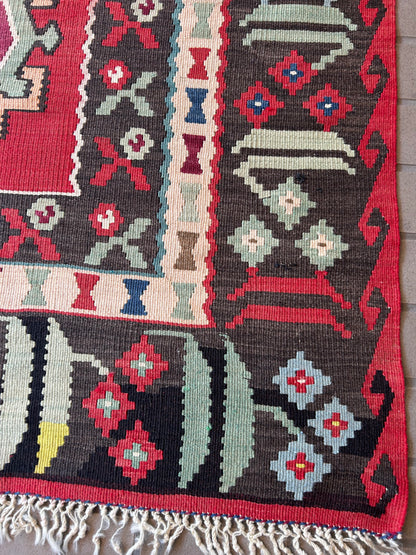 Vintage Turkish Bessarabian Kilim, 6'10" x 10', in charcoal, green, ivory and red - photo 2