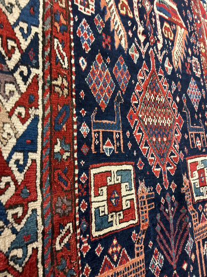 Antique Russian Kazak Runner, 3'8" x 10'8", in ivory, navy, red and rust - photo 5