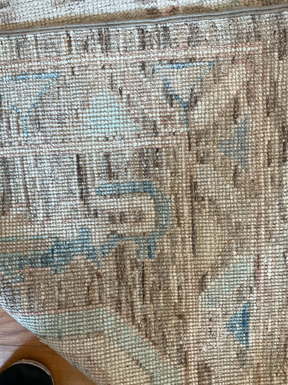 Afghan Oushak Rug, 9'10" x 13'6", in baby blue, brown, grey and ivory - photo 3