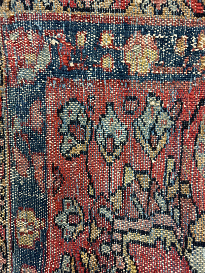 Antique Persian Mehraban Rug, 12'6" x 25', in navy, pink and red - photo 3