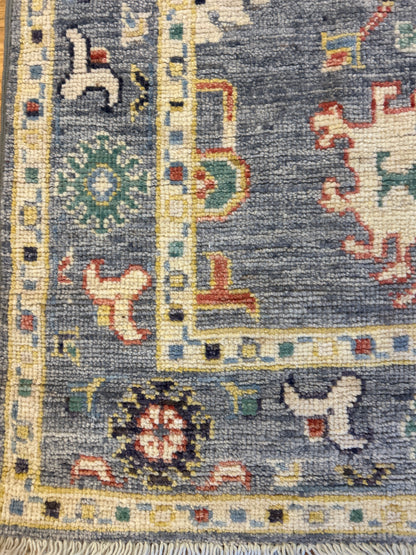 Pakistani Oushak Runner, 2'9" x 11'3", in green, ivory, peach and periwinkle - photo 2