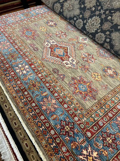 Afghan Kazak Rug, 8'3" x 9'10", in ivory, red, sea moss and teal - photo 4