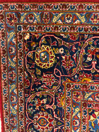 Vintage Persian Kashan Rug, 9'6" x 13'3", in ivory, navy and red - photo 2