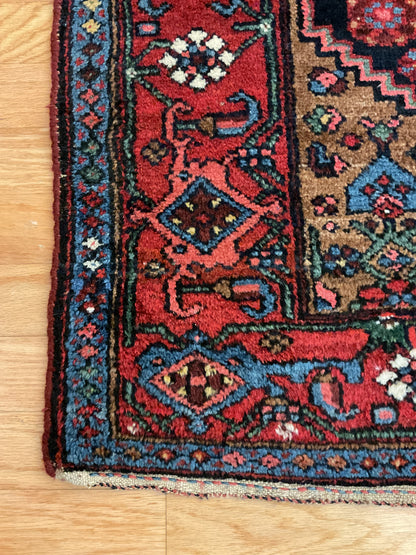 Antique Persian Kurdish Rug, 3'6" x 6'10", in blue, navy, olive and red - photo 2