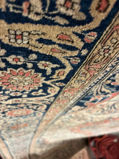 Antique Persian Mohtasham Kashan Rug, 4'7" x 6'10", in ivory, navy, rust and teal - photo 5