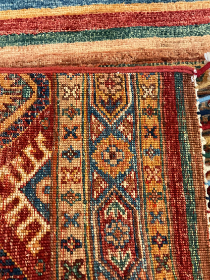 Afghan Turkman Runner, 2'5" x 6'9", in blue, gold, red and teal - photo 3