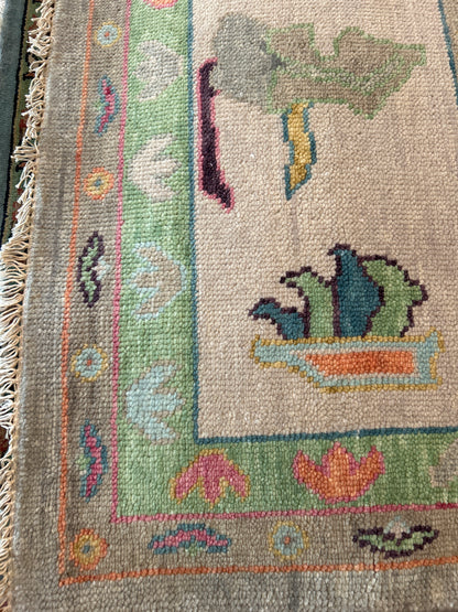 Indian Oushak Rug, 9'10" x 13'9", in beige, green, pink and plum - photo 5
