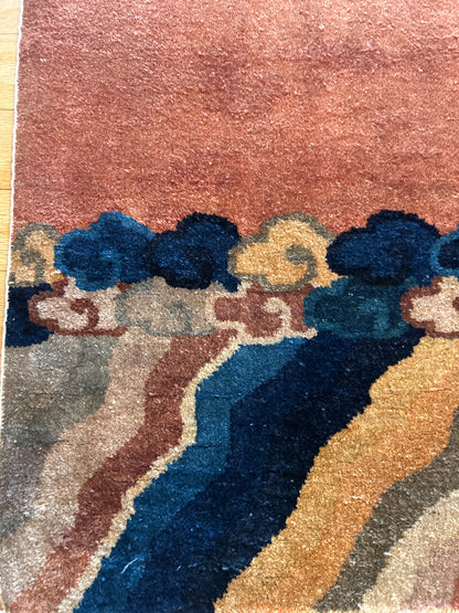 Antique Sino Chinese Peking Rug, 4'2" x 6'8", in blue, cream, navy and peach - photo 3