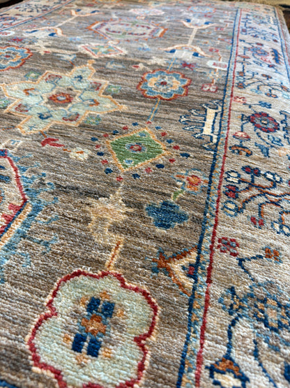 Afghan Karajh Rug, 3' x 4'10", in baby blue, blue, green and grey - photo 2