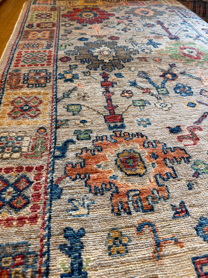 Afghan Ziegler Rug, 3'1" x 5', in blue, green, ivory and orange - photo 3