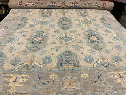 Afghan Peshawar Rug, 8'4" x 9'10", in baby blue, beige, ivory and slate - photo 2