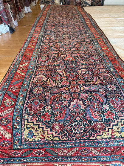 Antique Persian Northwest Runner, 3'6" x 13', in ivory, navy, red and teal - photo 5