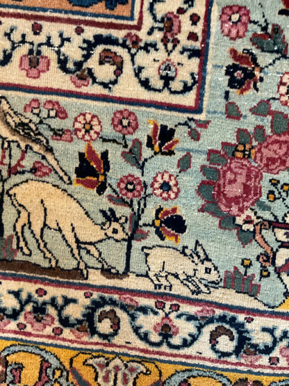 Antique Persian Tehran Rug, 9'10" x 13'5", in baby blue, gold, ivory and navy - photo 3