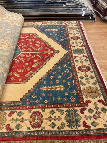 Afghan Kazak Rug, 8'1" x 9'8", in blue, camel and red - photo 2