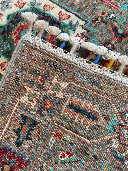 Afghan Turkman Runner, 2'8" x 10'2", in gold, grey, red and salmon - photo 4