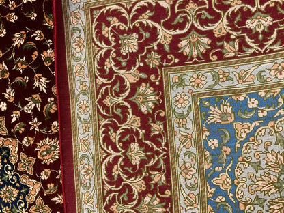 Persian Ghom Silk Rug, 3'4" x 5'10", in blue, burgundy, gold and ivory - photo 3