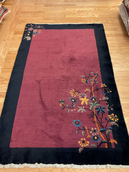 Antique Sino Chinese Walter Nichols Rug, 4'2" x 6'8", in gold, navy and raspberry - photo 2