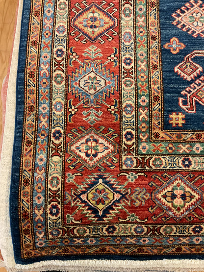 Afghan Kazak Rug, 8' x 10'1", in blue, ivory, peach and red - photo 3
