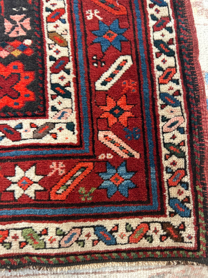 Antique Russian Kazak Runner, 3' x 10'3", in black, green, ivory and orange - photo 2