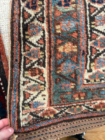 Antique Persian Kurdish Runner, 3'9" x 17'2", in navy and orange - photo 3
