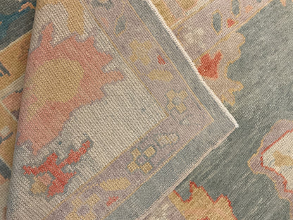 Turkish Oushak Rug, 9' x 11', in baby blue, beige, gold and salmon - photo 3