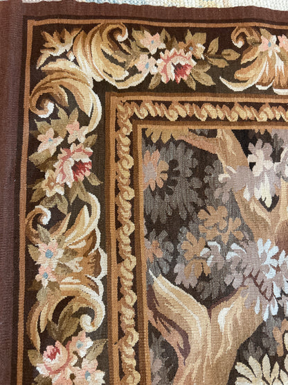Sino Tapistry Tapestry with Silk, 5'1" x 7'1", in brown, green, rose and tan
