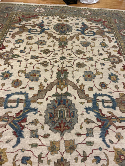 Indian Oushak Rug, 11'10" x 15', in blue, grey, ivory and red - photo 4