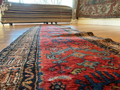 Antique Persian Kurdish Hamadan Runner, 2'5" x 20', in blue, brown, navy and red - photo 4