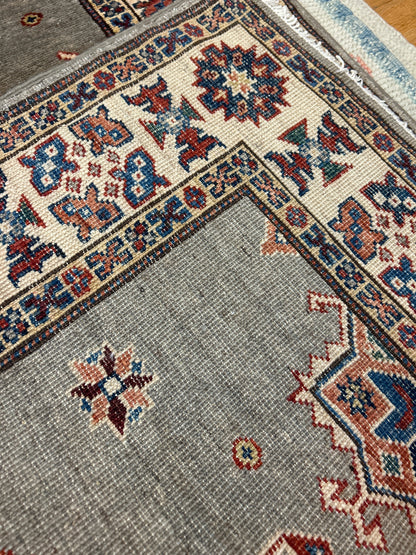 Afghan Kazak Runner, 2'9" x 15'5", in burgundy, grey, ivory and navy - photo 4