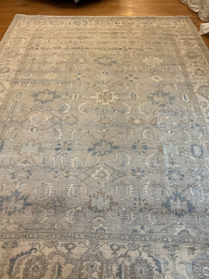 Pakistani Peshawar Rug, 9'3" x 12'8", in beige, blue and grey - photo 2