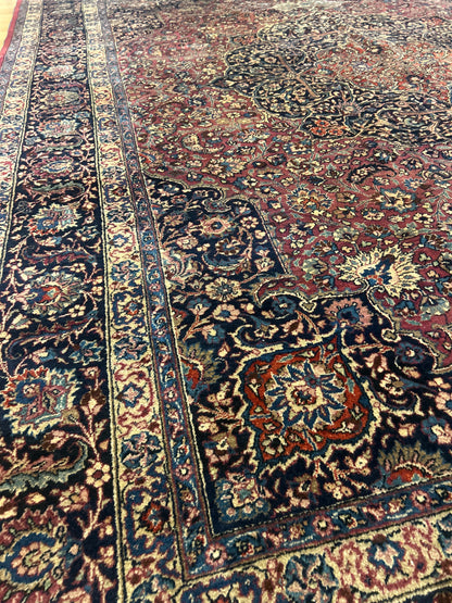 Antique Persian Mashad Rug, 10'1" x 13'2", in gold, navy and rose - photo 4