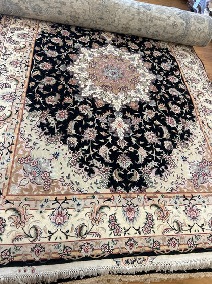 Persian Tabriz Rug with Silk, 5' x 6'8", in pink