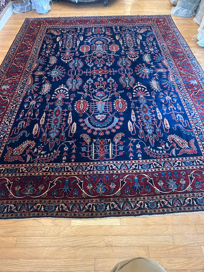 Antique Persian Tabriz Rug, 10'2" x 12'10", in beige, blue, burgundy and navy - photo 2
