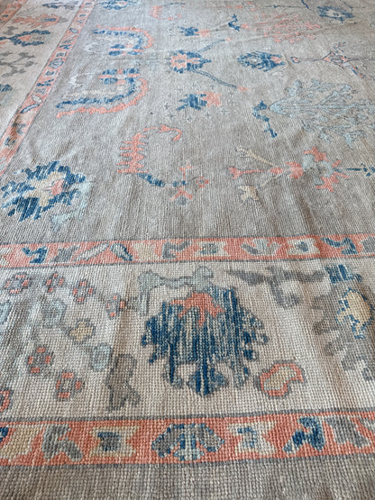 Turkish Oushak Rug, 11'3" x 13'9", in blue, cream, peach and pink - photo 8