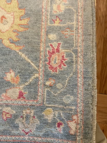 Afghan Oushak Runner, 2'9" x 5'9", in baby blue, ivory, pink and yellow - photo 2