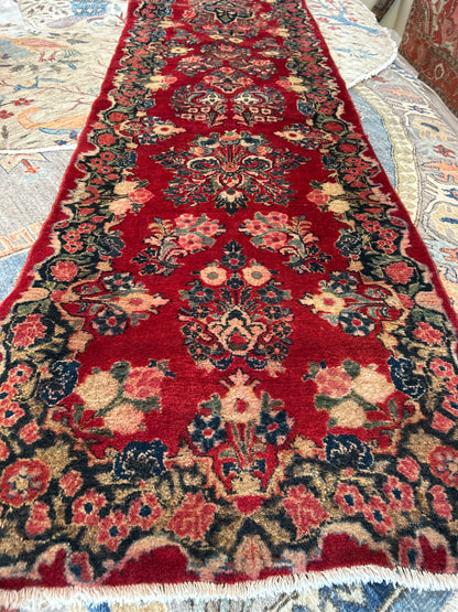 Antique Persian Sarouk Runner, 2'9" x 15'2", in ivory, navy, pink and red - photo 2